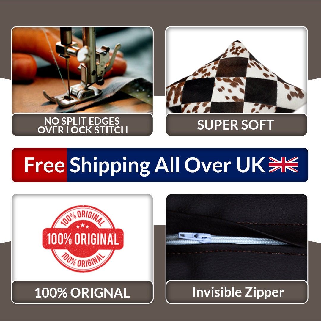 Handmade Multicolor Patchwork Cowhide Cushion Cover - Rustic Elegance & Natural Beauty - Luxurious - Hypoallergenic - Unique Animal Patterns