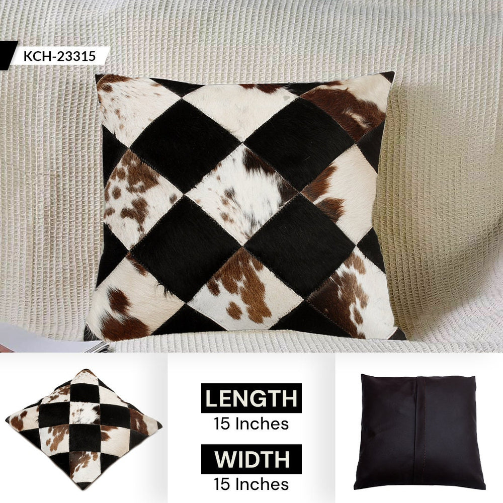 Luxurious Handmade Multicolour Patchwork Cowhide Cushion Cover for Non-Shedding Sofa - Soft Natural Hair, Unique Rustic Charm, Durable - Celestial Leather Limited