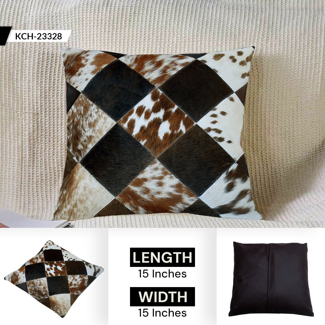 Luxurious Handmade Multicolor Patchwork Cowhide Cushion Cover for Natural Elegance & Rustic Charm - Celestial Leather Limited