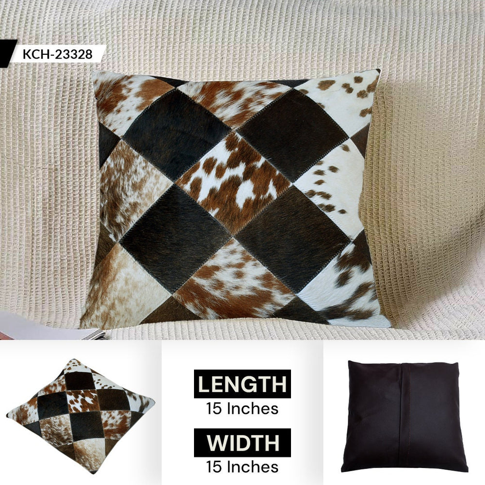 Luxurious Handmade Multicolor Patchwork Cowhide Cushion Cover for Natural Elegance & Rustic Charm - Celestial Leather Limited
