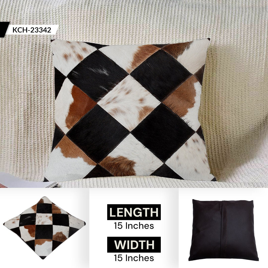 Luxurious Handmade Multicolor Patchwork Cowhide Cushion Cover - Stylish, Natural, and Unique!