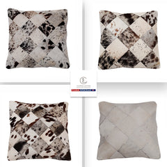Luxurious Handmade Multicolor Patchwork Cowhide Cushion Cover with Hypoallergenic Design and Rustic Charm - Celestial Leather Limited