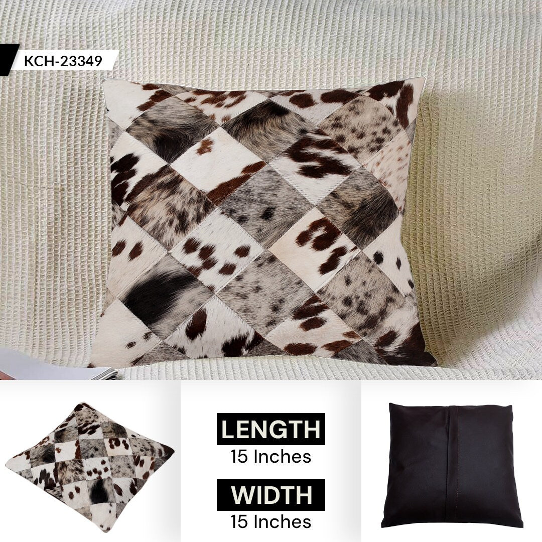 Luxurious Handmade Multicolor Patchwork Cowhide Cushion Cover with Hypoallergenic Design and Rustic Charm - Celestial Leather Limited