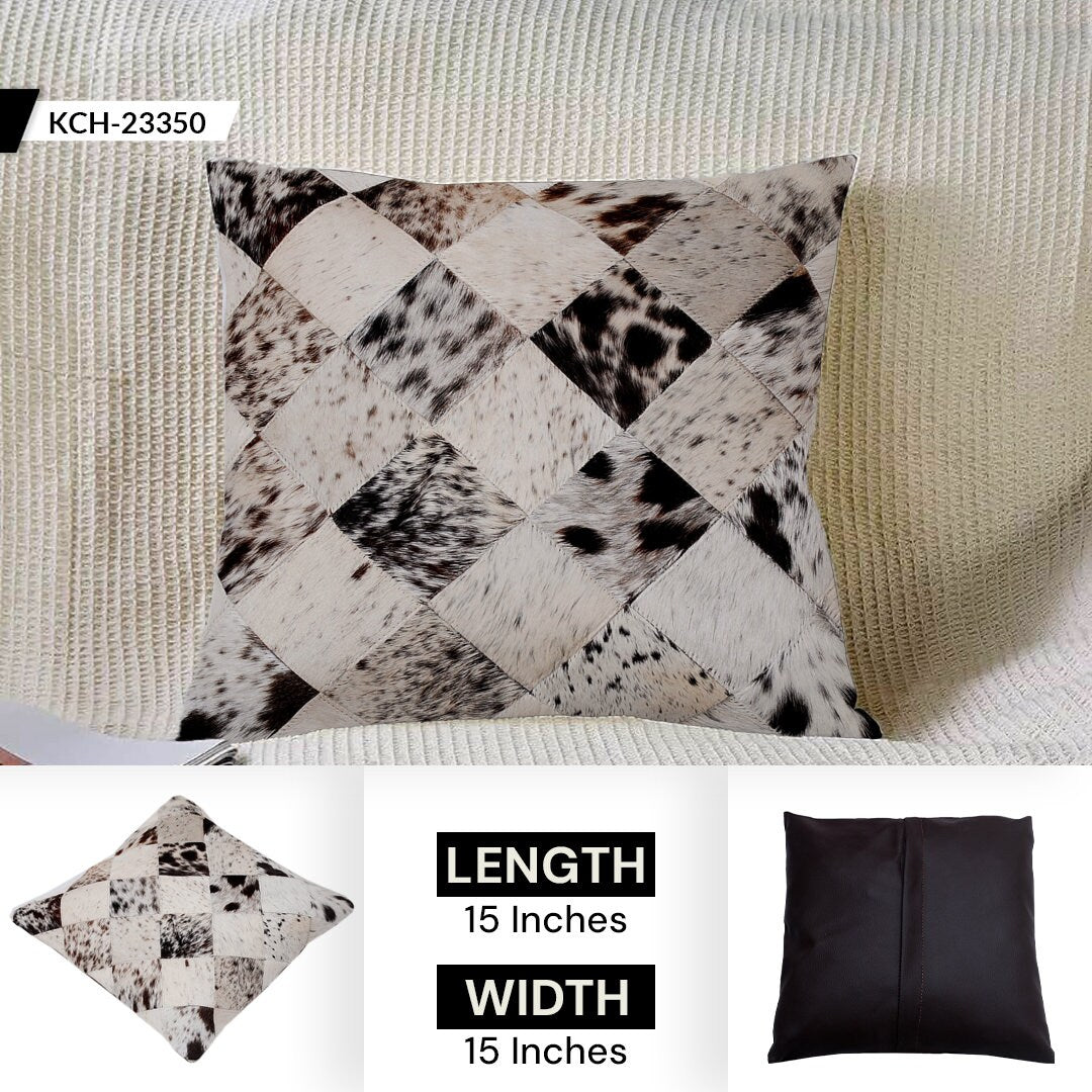 Luxurious Handmade Multicolor Patchwork Cowhide Cushion Cover with Hypoallergenic Design and Rustic Charm - Celestial Leather Limited