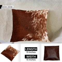 Handmade Brown and White Cowhide Cushion Cover - Luxurious 100% Natural Cowhide Throw Pillow Cover for Rustic Elegance