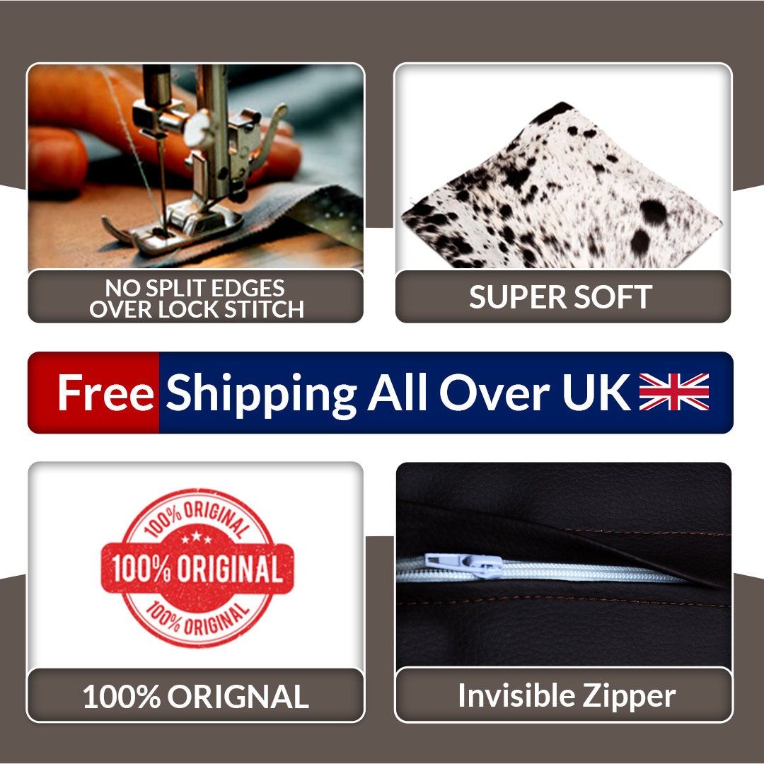 Luxury Handmade Cowhide Cushion Cover - Brown & White Animal Print Home Décor Accent