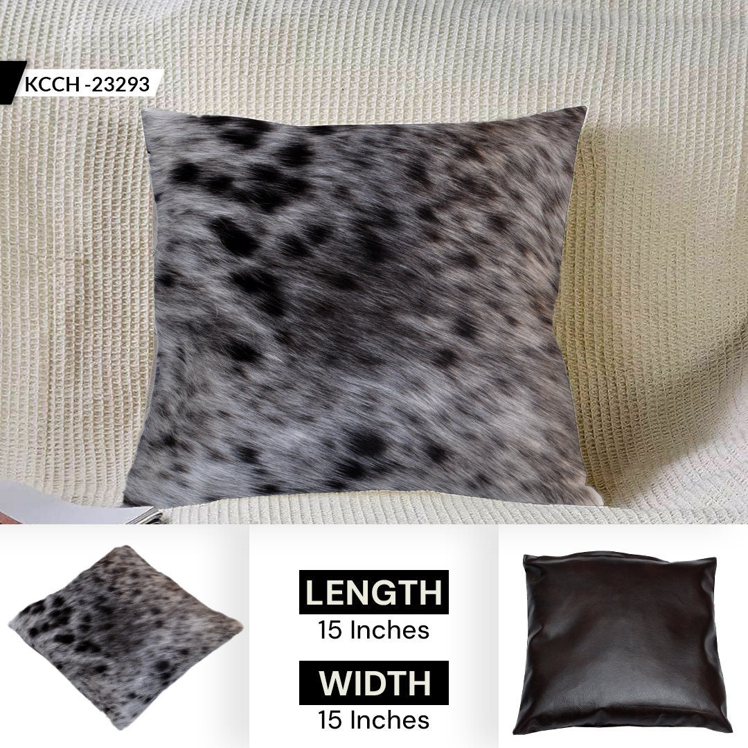 Luxurious Handmade Brown and White Cowhide Accent Cushion Cover with Unique Animal Patterns and Invisible Zipper Closure