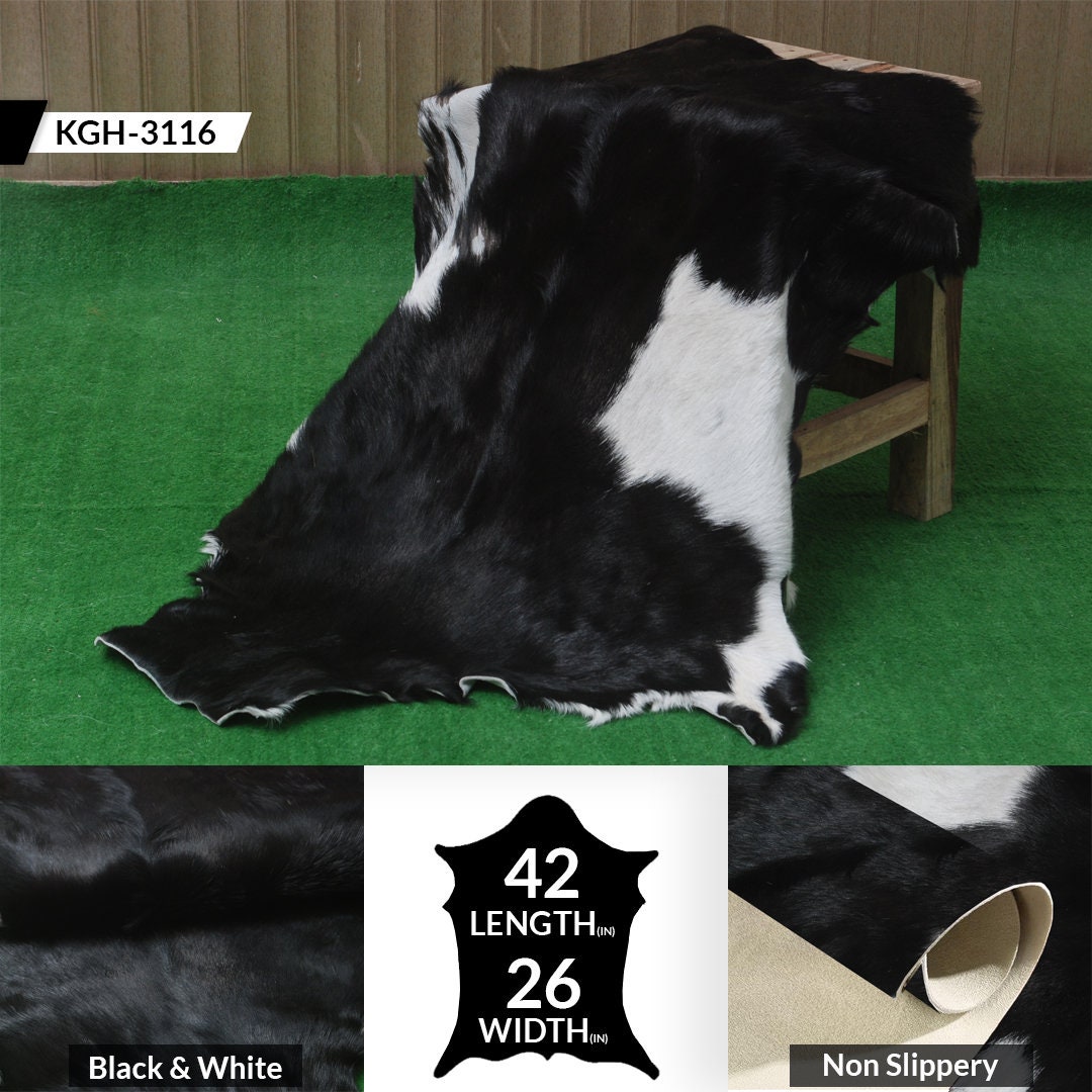 Luxury Black & White Goat Skin Rug - Soft, Durable, and Eco-Friendly Rug with Non-Slip Backing for Home Décor - Celestial Leather Limited