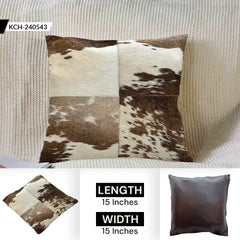 Luxury Multicolor Cowhide Patchwork Cushion Cover - Handmade Rustic Elegance with Hypoallergenic Leather Back, 15x15cm - Celestial Leather Limited
