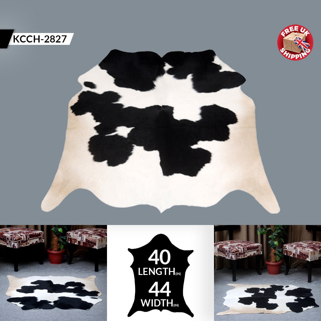 Luxurious Handcrafted Black and White Cowhide Rug - Hypoallergenic, Non-Slip Backing, Unique Markings - Durable and Versatile Home Decor - Celestial Leather Limited