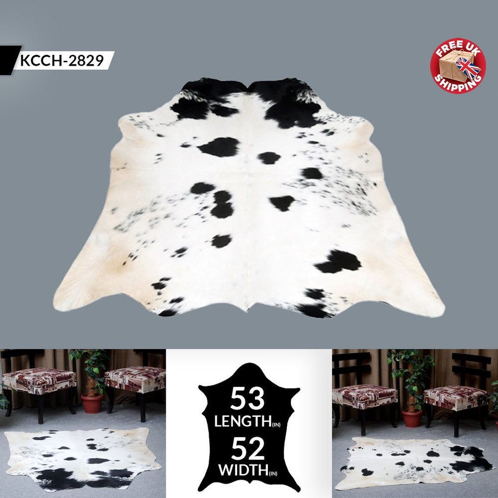 Luxurious Medium Black and White Cowhide Rug | Hypoallergenic, Non-Slip Backing, Handcrafted Quality | Unique Natural Beauty for Bedroom - Celestial Leather Limited