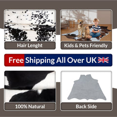 Luxurious Handcrafted Black & White Cowhide Rug - Hypoallergenic, Durable, and Unique Beauty for Modern Home Decor