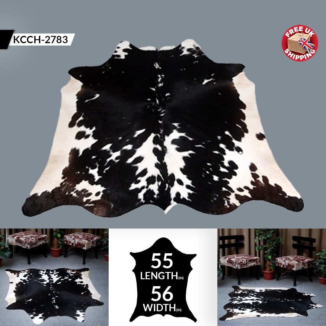 Luxurious Black & White Cowhide Rug - Hypoallergenic, Non-slip, Non-shedding, Unique Natural Beauty - Perfect for Upholstery - Home Décor
