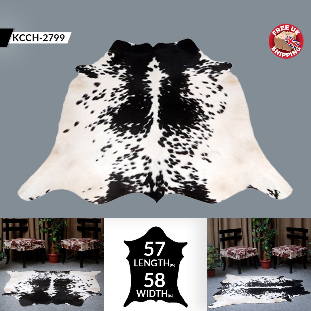 Luxurious Black & White Cowhide Rug - Large Natural Centerpiece Decor - Hypoallergenic, Non-Slip, Non-Shedding - Unique Animal Print Beauty - Celestial Leather Limited