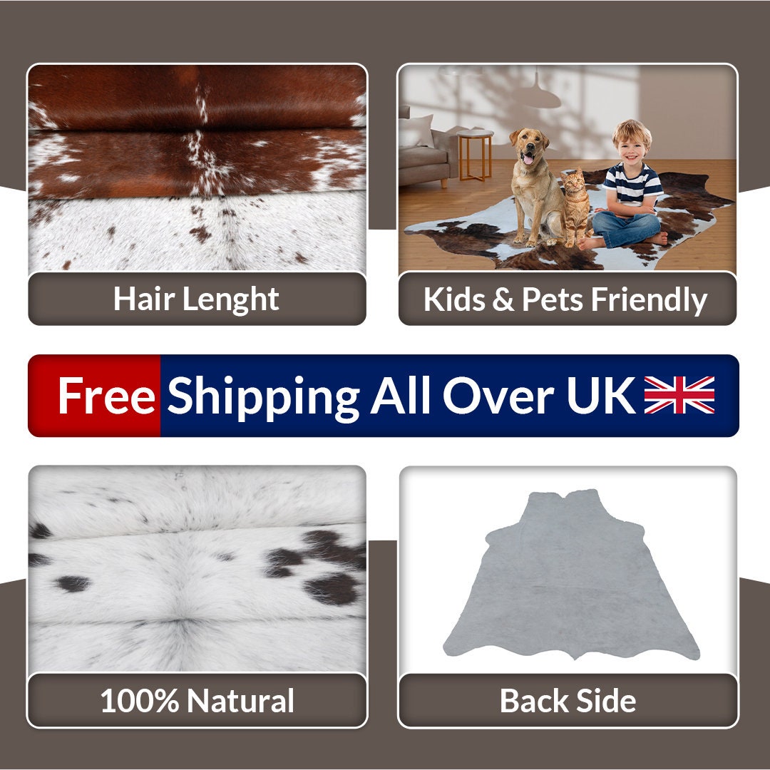 Luxurious Handcrafted Brown and White Cowhide Rug with Non-Slip Backing - Hypoallergenic, Unique Beauty for Bedroom/Living Room - Durable - Celestial Leather Limited