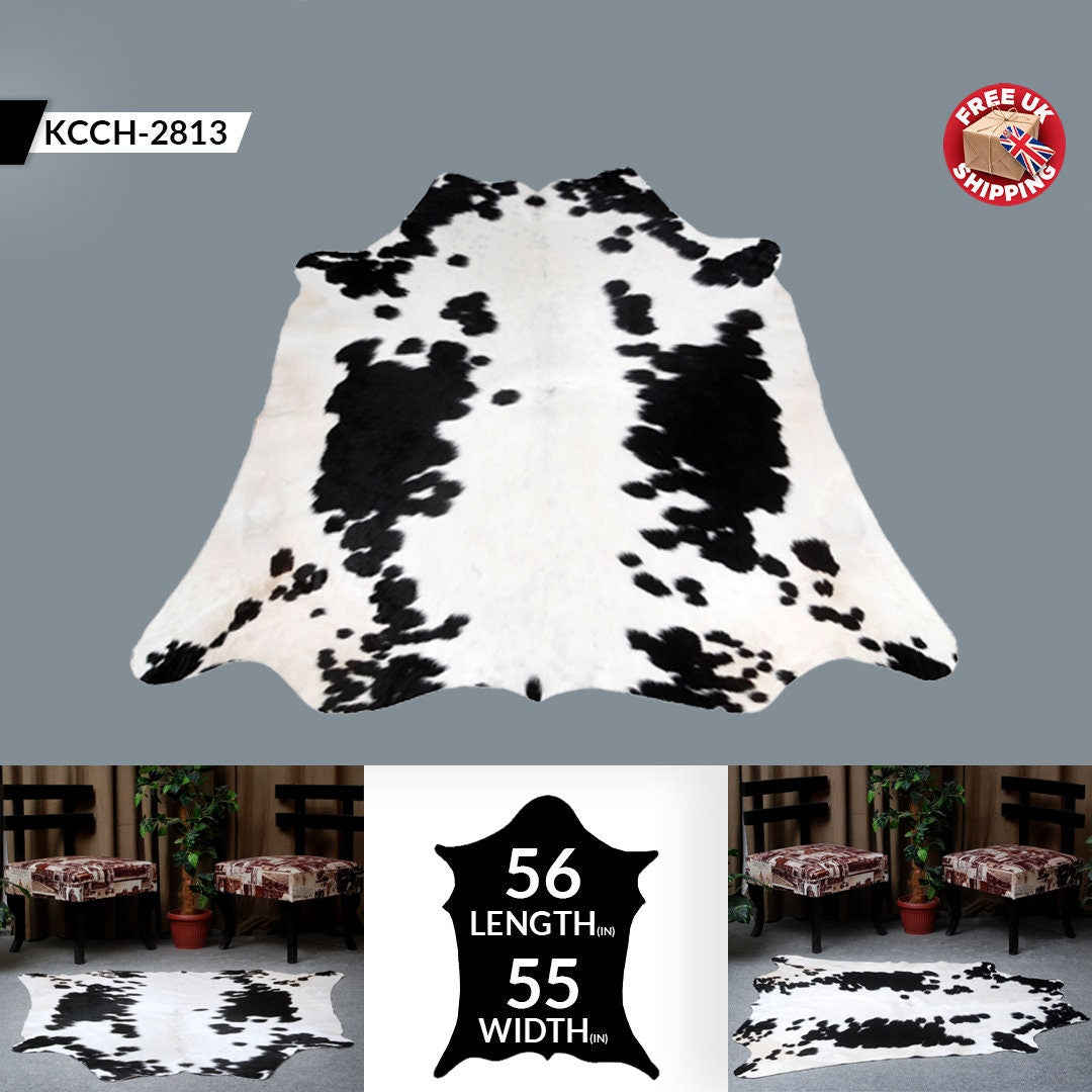 Luxurious Brown & White Cowhide Rug for Bedroom - Living Room - Hypoallergenic, Non-Slip, Non-Shedding, Durable - Versatile Area Rug - Celestial Leather Limited