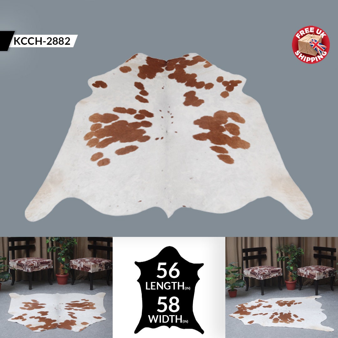 Luxury Brown & White Cowhide Rug for Bedroom - Living Room - Hypoallergenic, Non-Slip, Non-Shedding - Top Quality - Free Shipping in UK - Celestial Leather Limited
