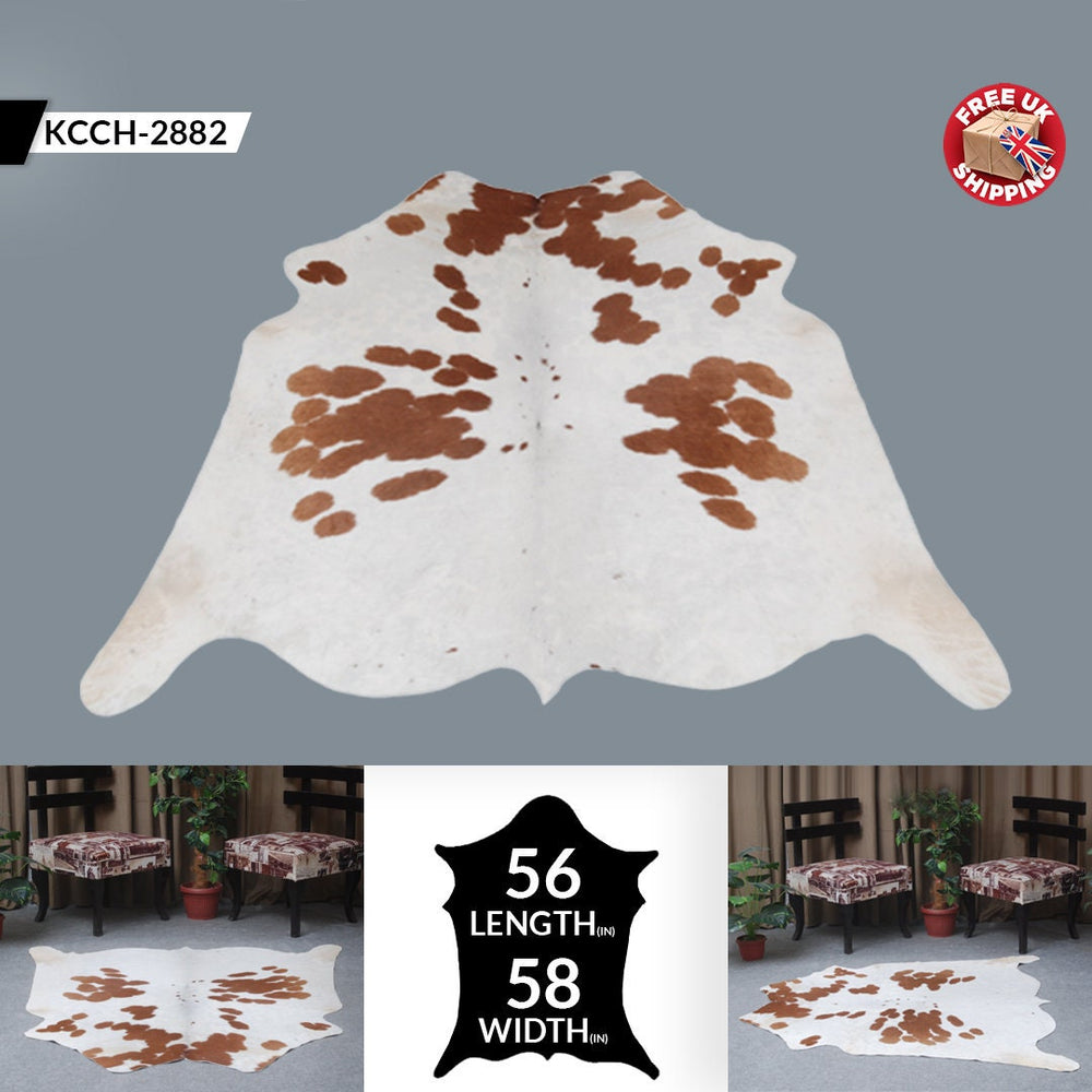 Luxury Brown & White Cowhide Rug for Bedroom - Living Room - Hypoallergenic, Non-Slip, Non-Shedding - Top Quality - Free Shipping in UK - Celestial Leather Limited