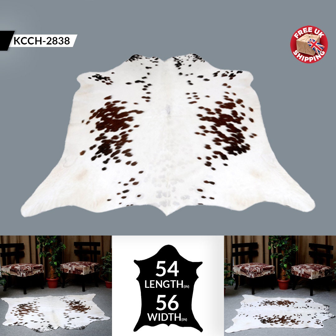 Luxurious Brown & White Cowhide Area Rug | Exotic Animal Skin Carpet for Home Decor | Hypoallergenic - Non-Slip | Large Size - Free UK - Celestial Leather Limited
