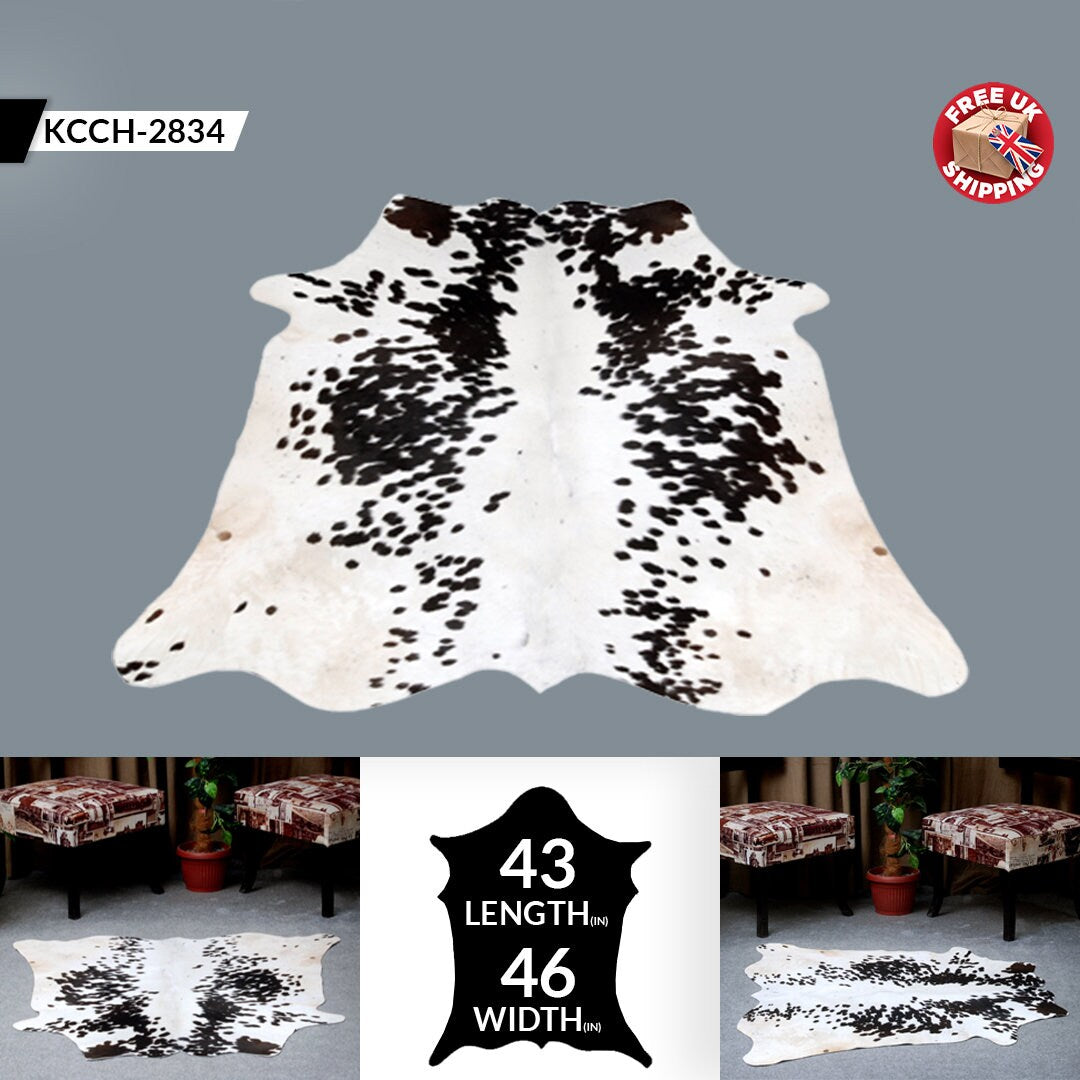 Luxurious Dark Brown & White Cowhide Rug - Small Animal Print Area Rug with Non-Slip Backing - Hypoallergenic Properties - Celestial Leather Limited