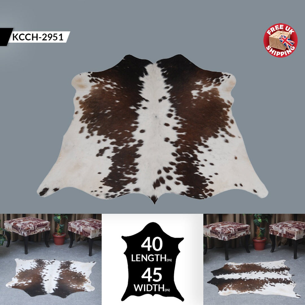 Luxurious Hypoallergenic Cowhide Rug with Non-Slip Suede Back - Small Animal Print Area Rug in Dark Brown and White - Celestial Leather Limited