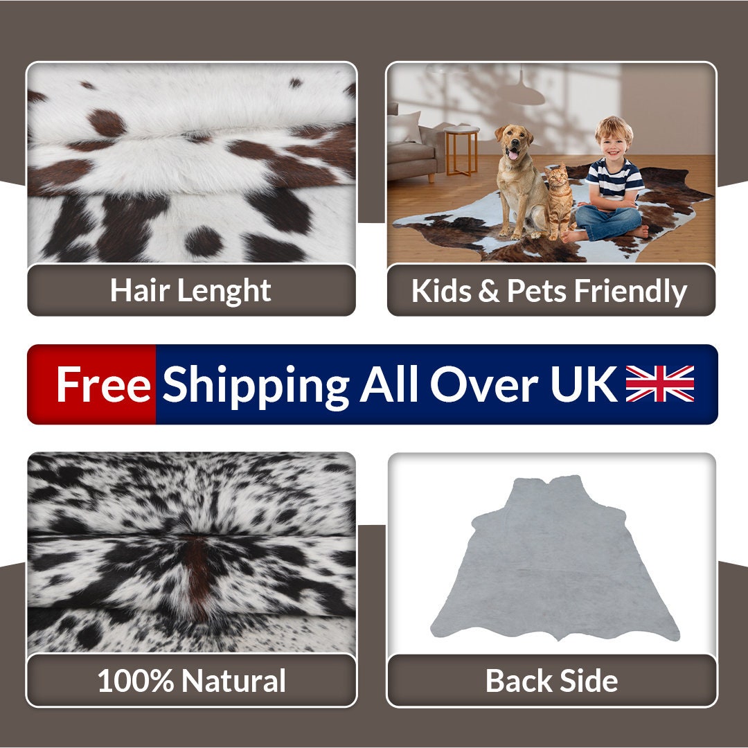 Luxurious Black & White Cowhide Rug - Hypoallergenic Medium Size with Unique Markings - Handcrafted Natural Beauty for Home Decor
