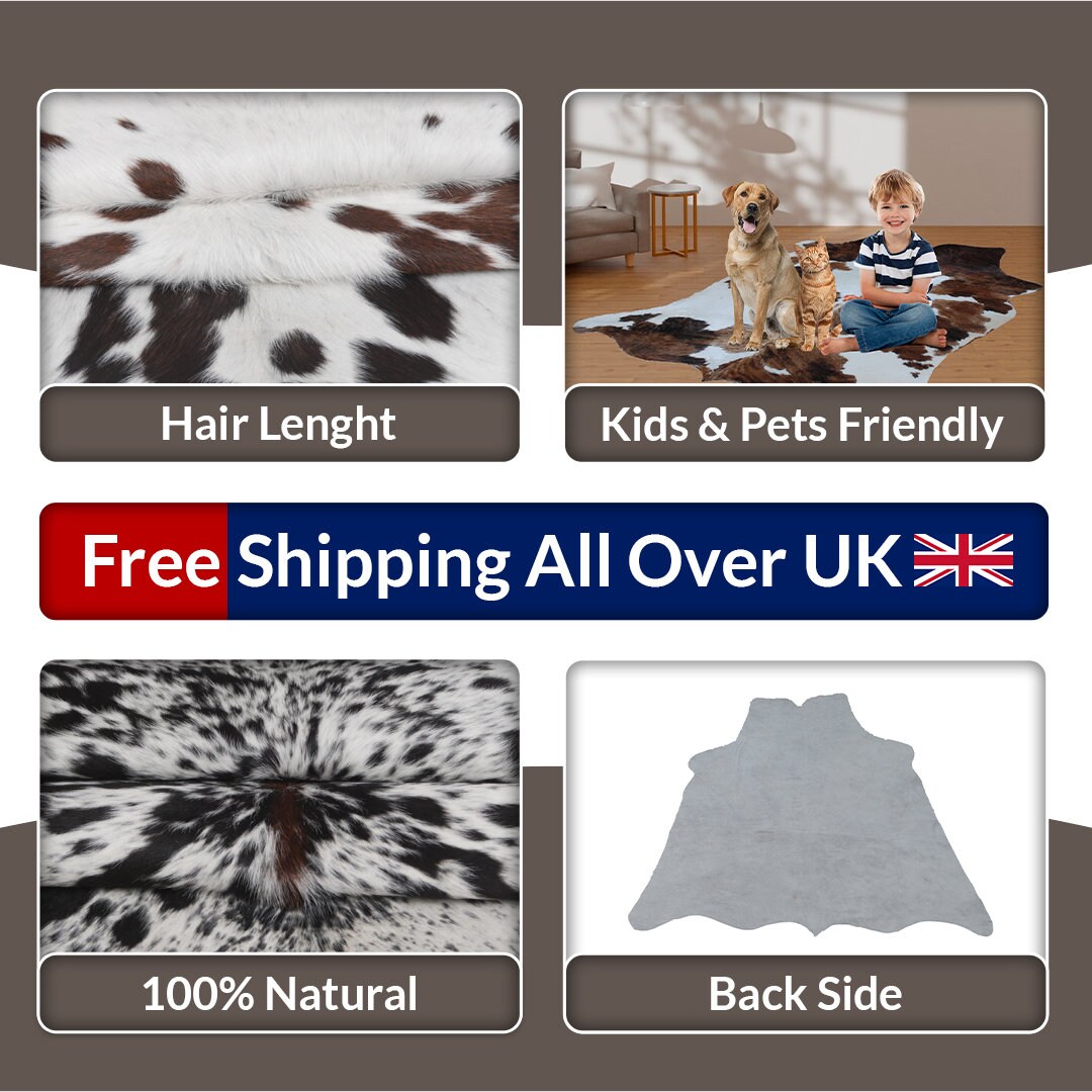 Luxurious Natural Cowhide Rug in Classic Brown and White | Medium Size | Handcrafted with Non-Slip Suede | Unique and Durable Addition to