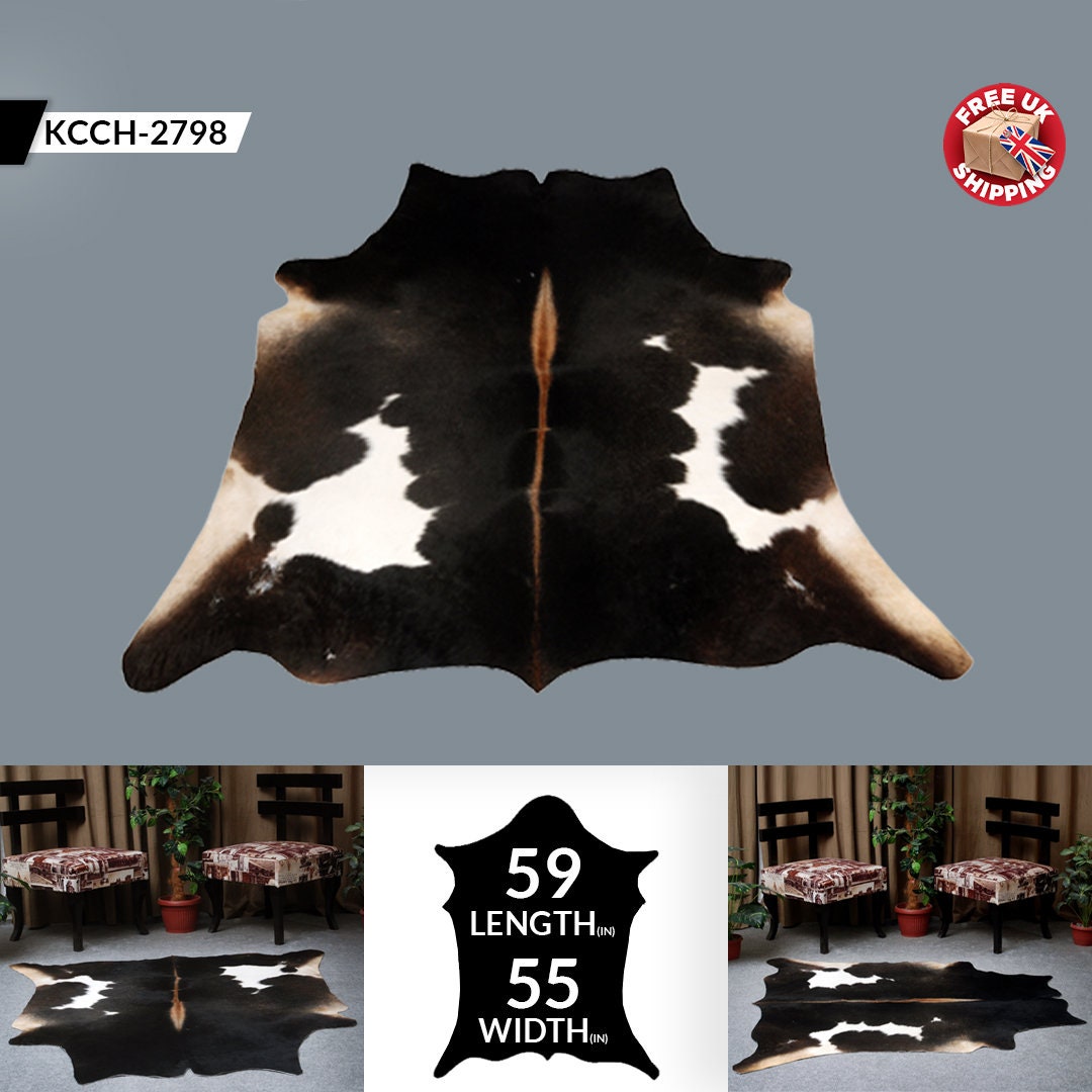 Luxurious Dark Brown & White Cowhide Rug | Large Animal Print Carpet | Hypoallergenic - Non-Shedding | Stunning Lounge Décor - Celestial Leather Limited