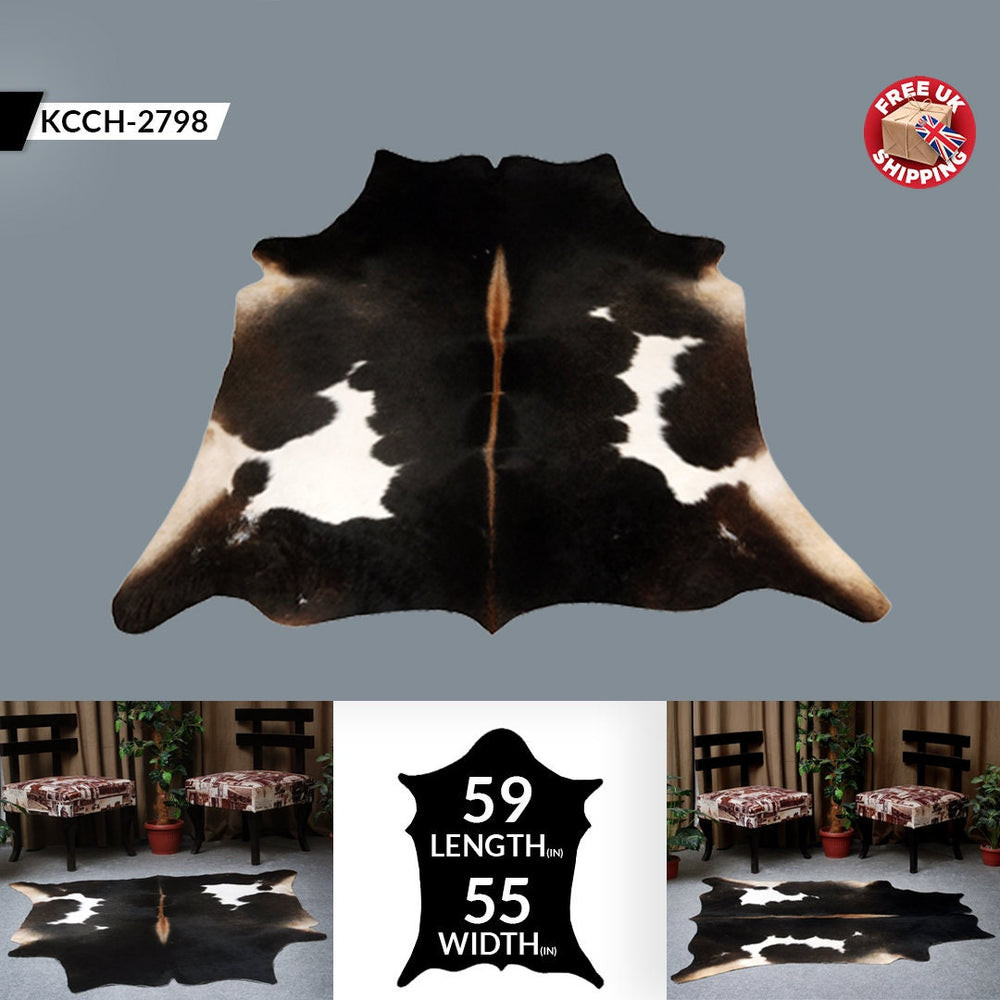 Luxurious Dark Brown & White Cowhide Rug | Large Animal Print Carpet | Hypoallergenic - Non-Shedding | Stunning Lounge Décor - Celestial Leather Limited