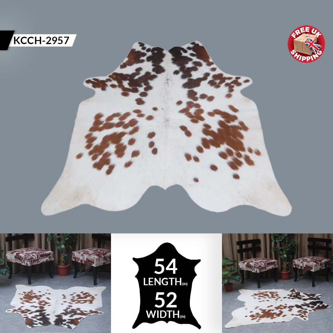 Luxurious Dark Brown & White Cowhide Rug - Hypoallergenic, Non Slippery Suede Back, Large Animal Print Carpet for Lounge - Celestial Leather Limited