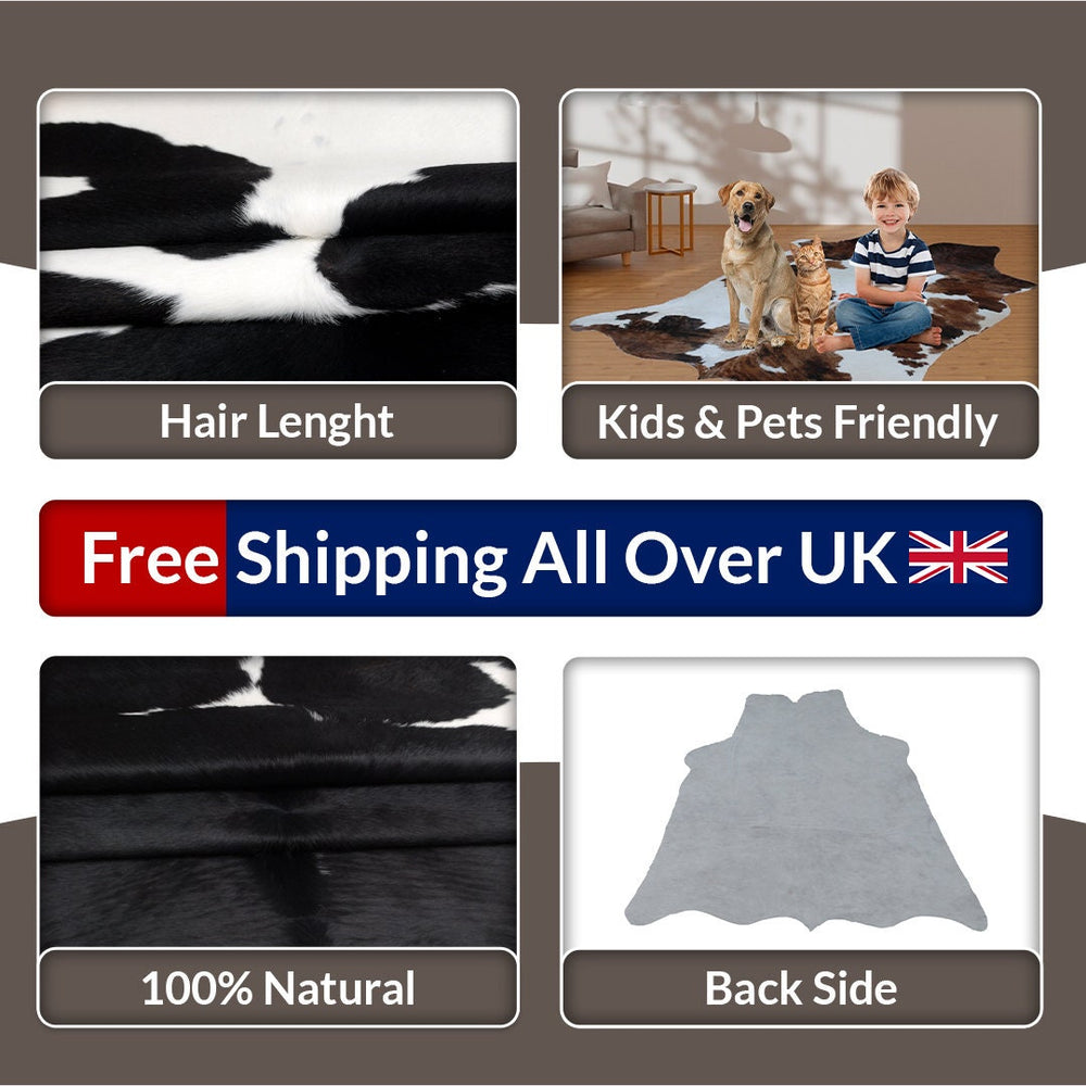 Luxurious Medium Salt & Pepper Cowhide Rug - Hypoallergenic, Non-Slip Backing, Handcrafted Natural Hide, Unique Black - White Markings, - Celestial Leather Limited