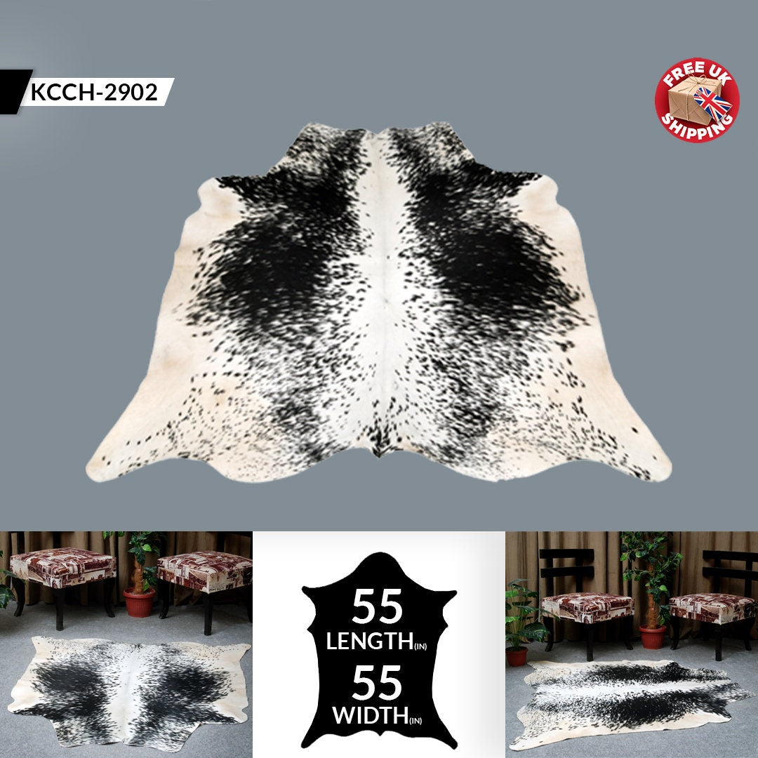 Luxurious Black & White Cowhide Rug: Hypoallergenic, Non-Slip Back, Unique Natural Beauty - Ideal for Bedroom - Living Room Decor - Celestial Leather Limited