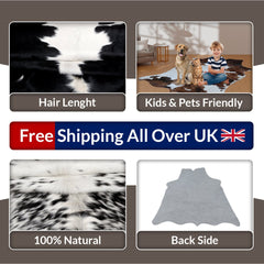 Luxurious Black & White Cowhide Rug | Hypoallergenic - Non-Slip Suede Back | Premium Quality - Unique Natural Beauty | Ideal for Bedroom - Celestial Leather Limited