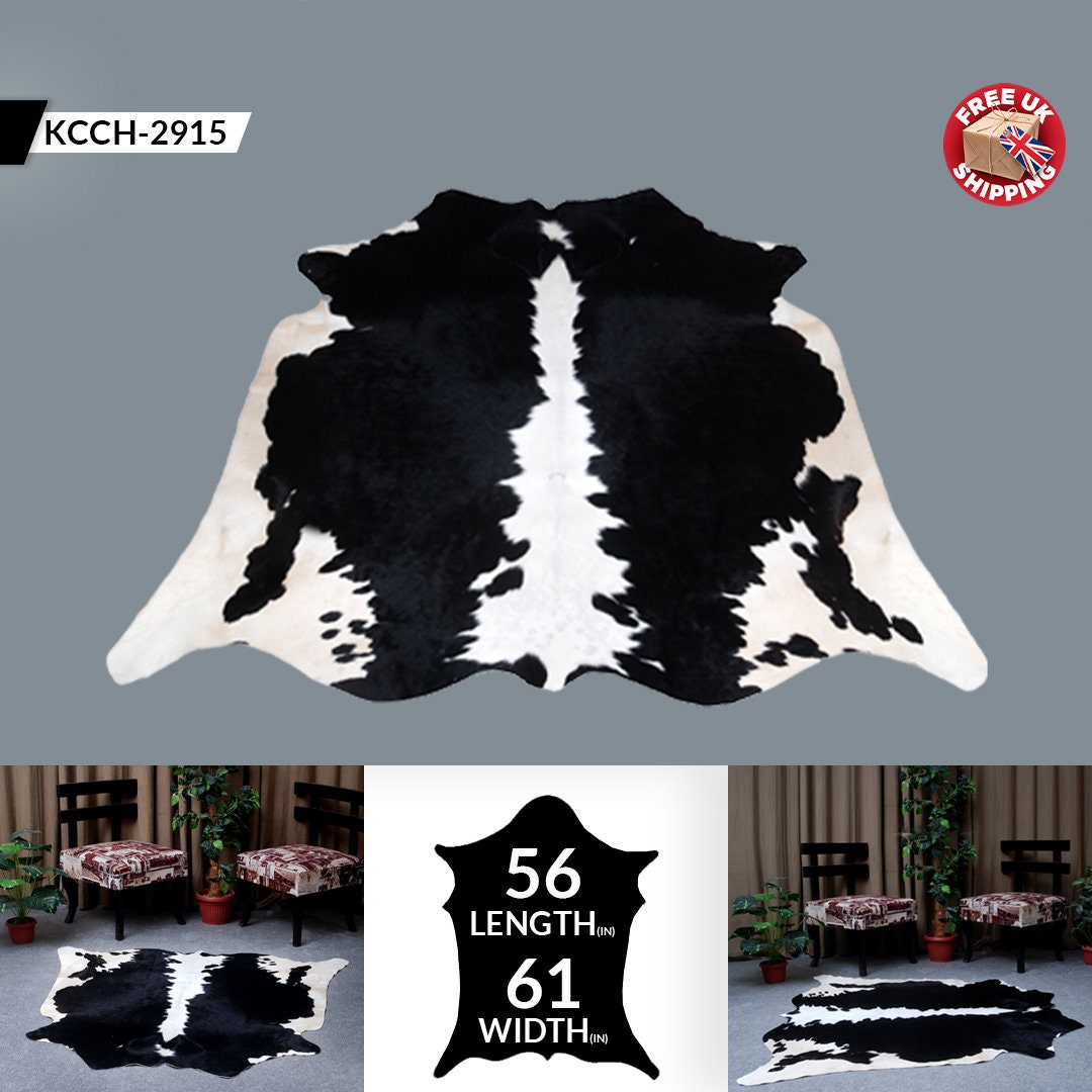 Luxurious Black & White Cowhide Rug | Large Spotted Hair Rug for Bedroom/Living Room | Hypoallergenic - Non-Slip Suede Back | Unique Natural - Celestial Leather Limited