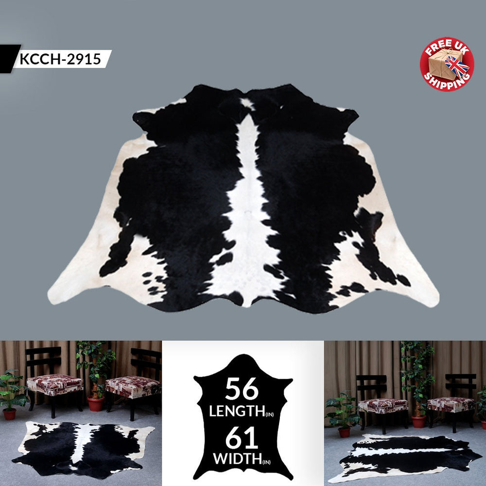 Luxurious Black & White Cowhide Rug | Large Spotted Hair Rug for Bedroom/Living Room | Hypoallergenic - Non-Slip Suede Back | Unique Natural - Celestial Leather Limited