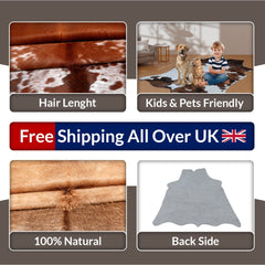 Luxury Brown & White Cowhide Rug | Hypoallergenic - Non-Slip | Large Area Rug for Bedroom - Living Room | Top Quality - Free UK Shipping