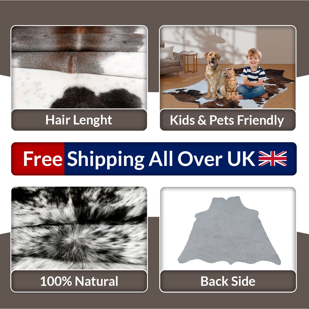 Luxurious Grey & White Cowhide Rug - Hypoallergenic, Non-Slip Backing, Handcrafted Quality, One-of-a-Kind Design with Natural Sheen
