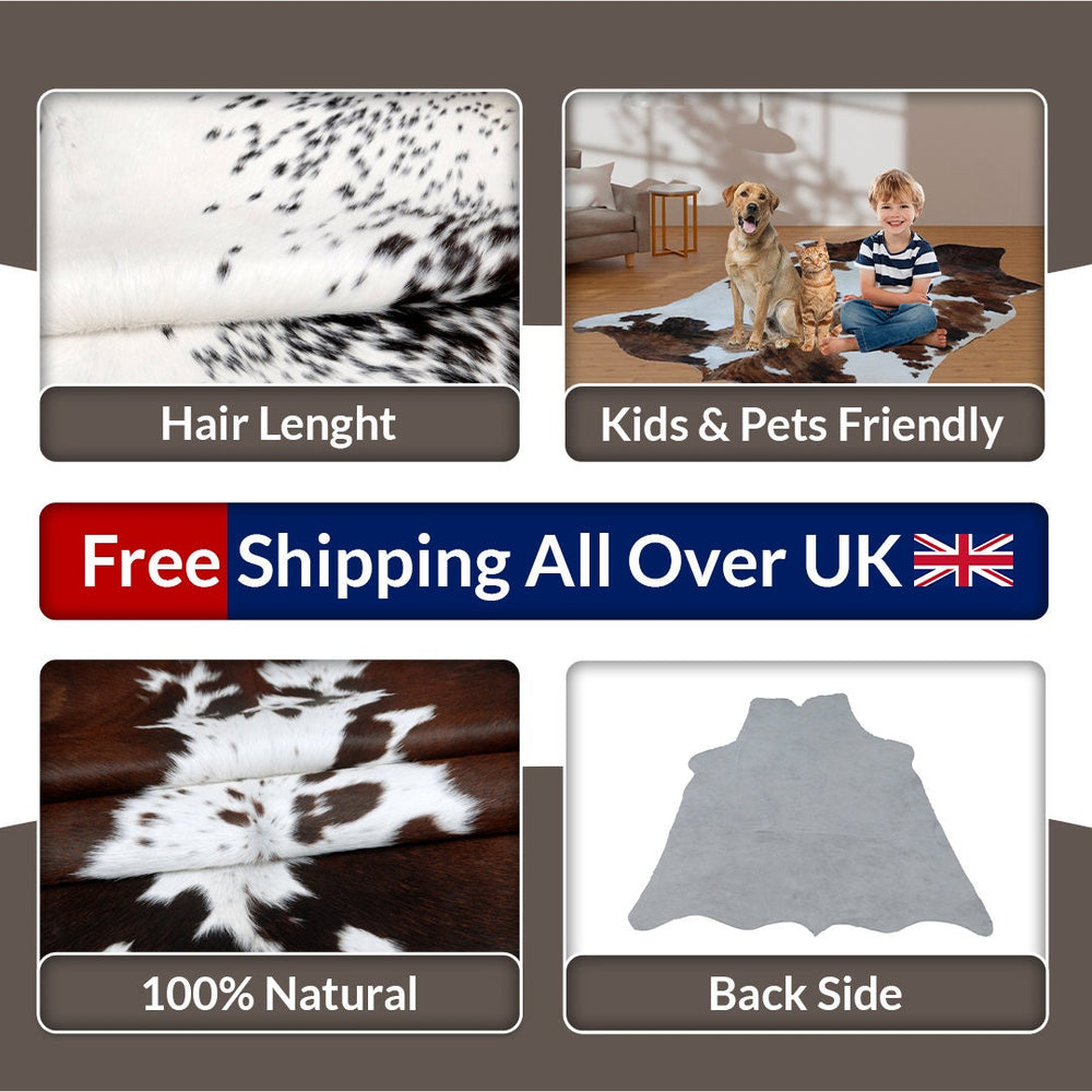 Luxury Dark Brown Cowhide Rug - Handcrafted Hypoallergenic Rug with Natural Dark Brown Hair for Bedroom/Living Room - Medium Size (16-20 sq - Celestial Leather Limited