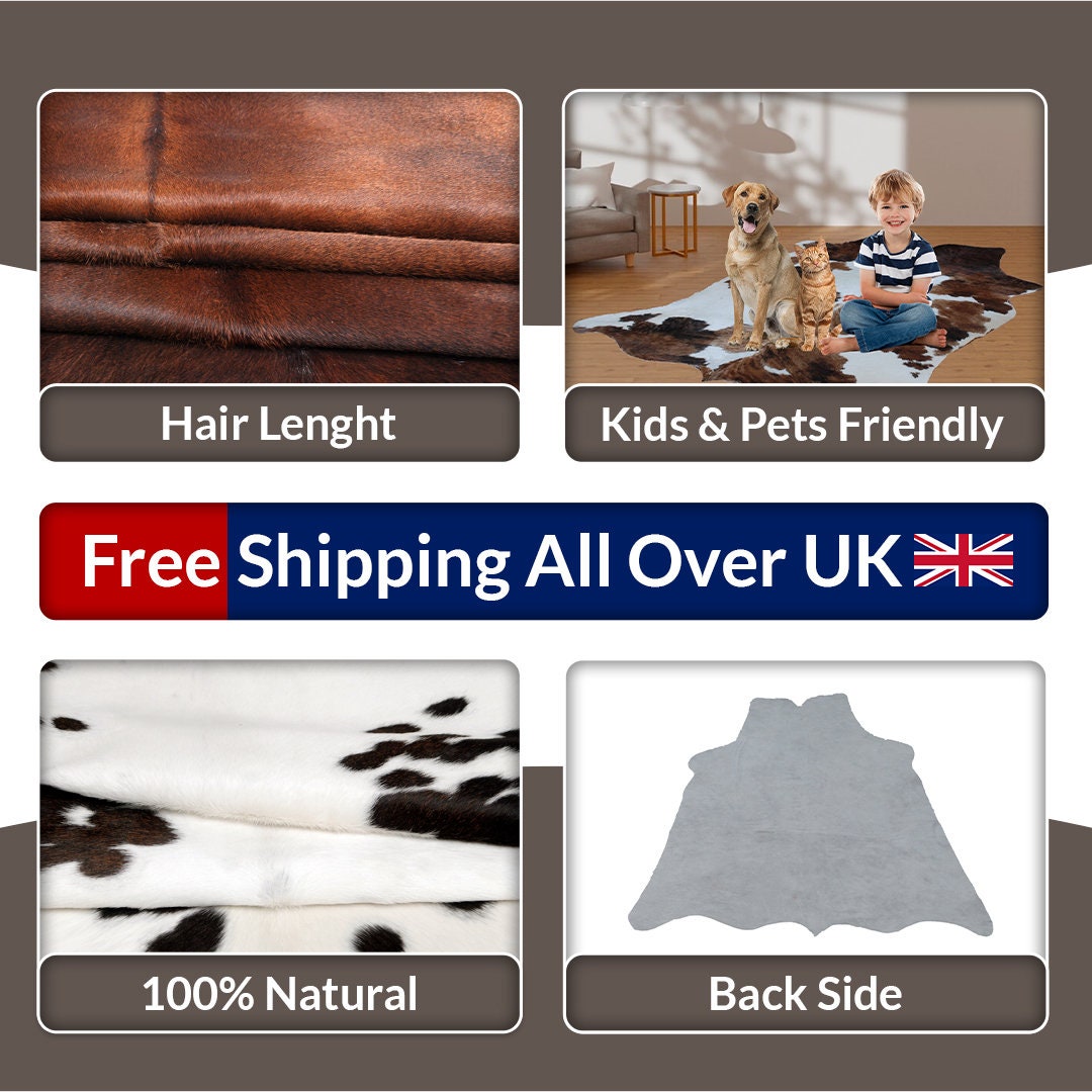 Luxurious Large Dark Brown Cowhide Rug for Bedroom or Living Room - Hypoallergenic, Non Slippery Suede Back, Non Shedding - Free Shipping in