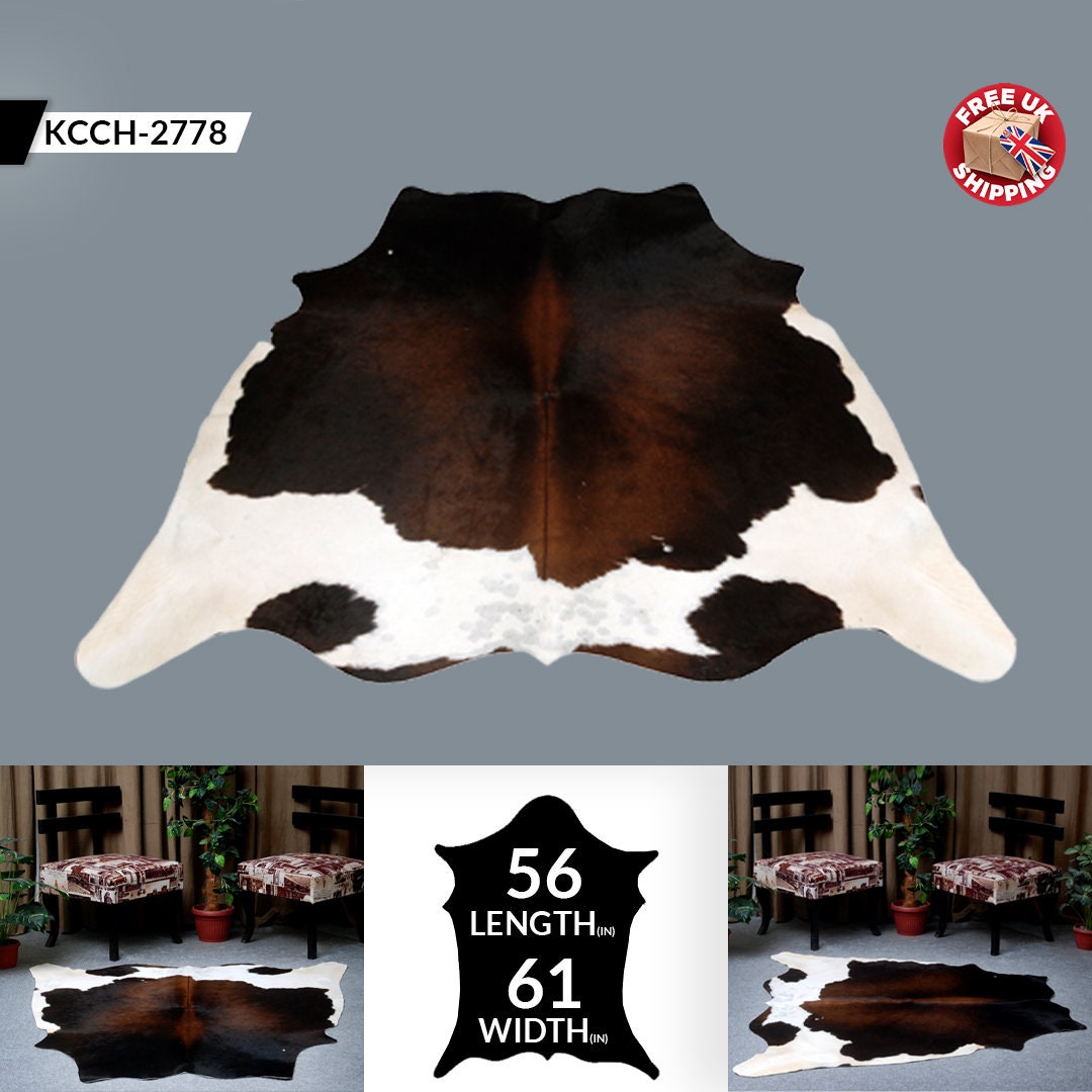 Luxurious Natural Dark Brown & White Cowhide Rug for Chic Lounge Decor - Large Size, Hypoallergenic, Non-Slip Suede Back, Free Shipping in - Celestial Leather Limited