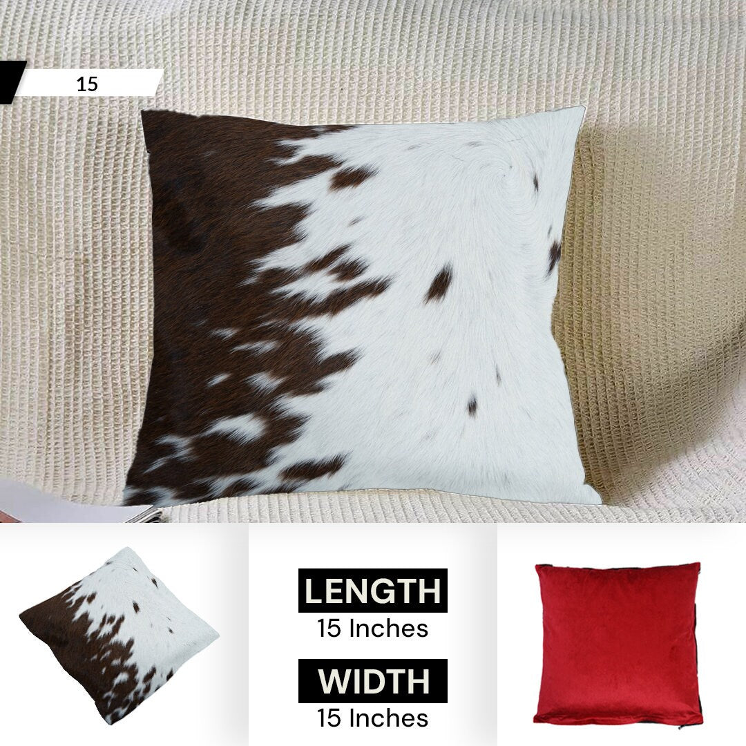 Luxury Handmade Cowhide Cushion Cover with Velvet Back - Animal Print Throw Pillow Case, Brown, Black, White Pattern - Celestial Leather Limited