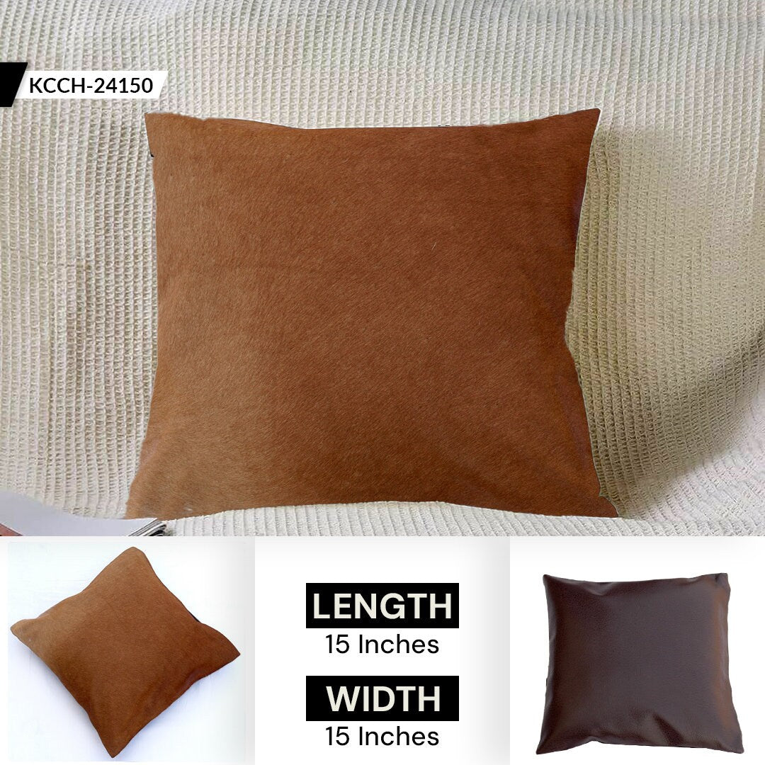 Rustic Genuine Cowhide Cushion Cover - Eco-Friendly Leather Hairy Cushion Cover for Home Decor - Exotic Animal Skin Cushion Cover