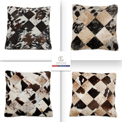 Stunning Multicolor Patchwork Cowhide Cushion Cover with Hypoallergenic Design-Includes Unique Animal Patterns & Soft Faux Leather Back - Celestial Leather Limited