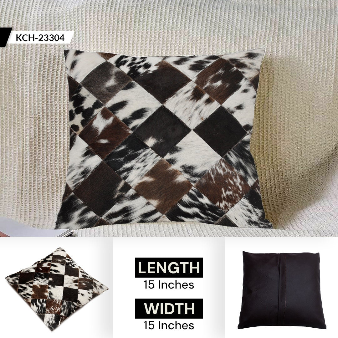 Stunning Multicolor Patchwork Cowhide Cushion Cover with Hypoallergenic Design-Includes Unique Animal Patterns & Soft Faux Leather Back - Celestial Leather Limited