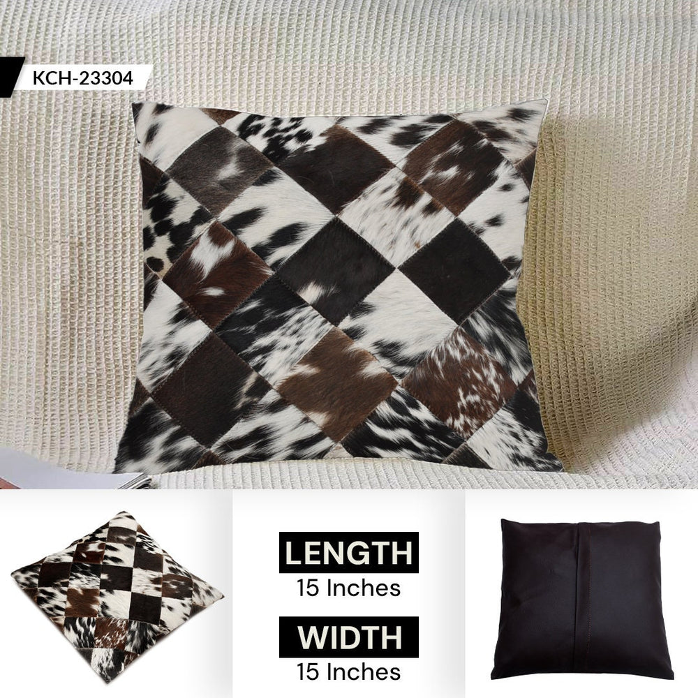 Stunning Multicolor Patchwork Cowhide Cushion Cover with Hypoallergenic Design-Includes Unique Animal Patterns & Soft Faux Leather Back - Celestial Leather Limited