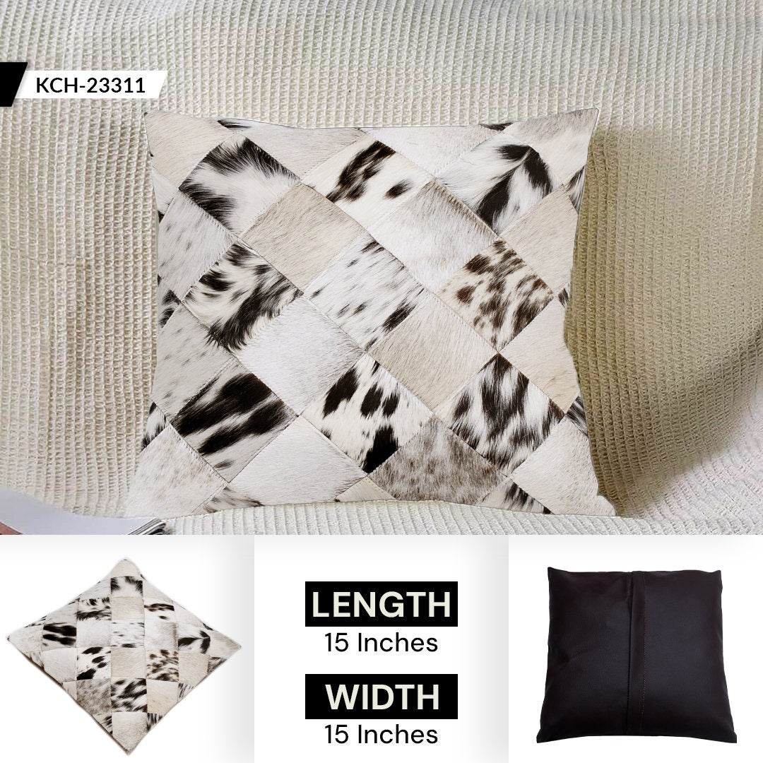 Handmade Multicolor Cowhide Patchwork Throw Pillow Cover - 100% Natural Hair on Leather with Unique Patterns in Tan, Cream, Brown, Black,