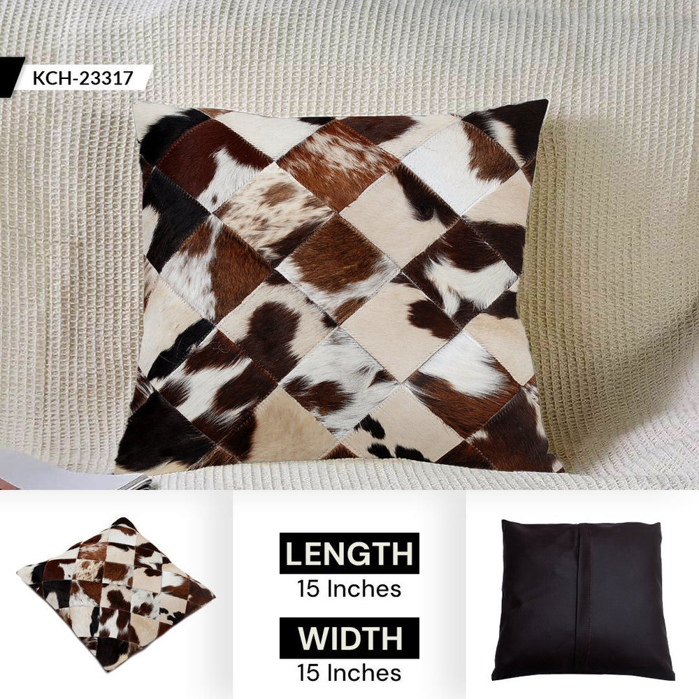 Luxurious Handmade Multicolour Patchwork Cowhide Cushion Cover for Non-Shedding Sofa - Soft Natural Hair, Unique Rustic Charm, Durable - Celestial Leather Limited