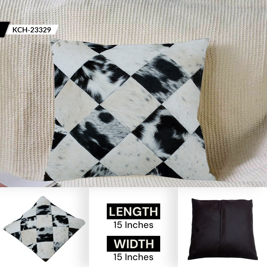 Luxurious Handmade Multicolor Patchwork Cowhide Cushion Cover for Natural Elegance & Rustic Charm - Celestial Leather Limited