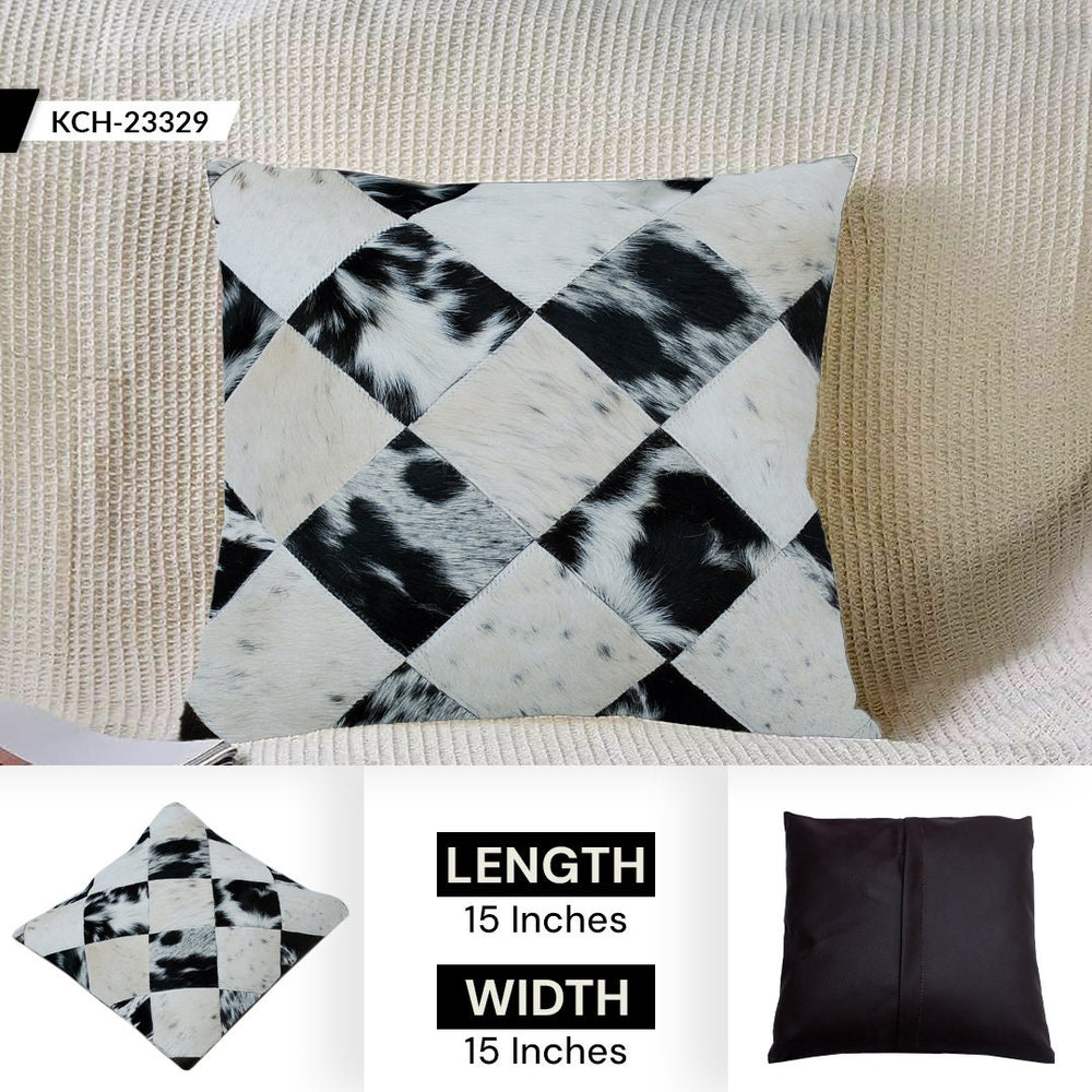 Luxurious Handmade Multicolor Patchwork Cowhide Cushion Cover for Natural Elegance & Rustic Charm - Celestial Leather Limited
