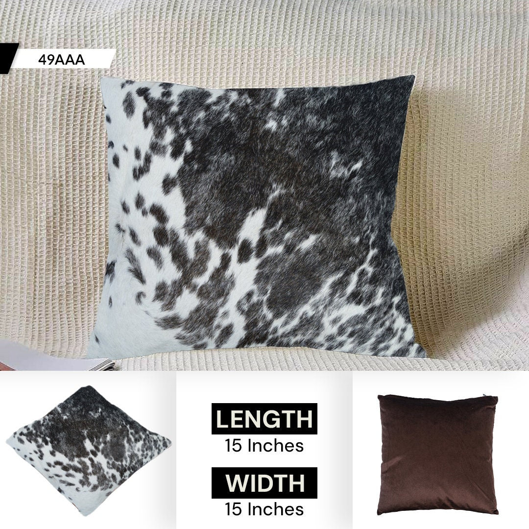 Handmade Luxury Cowhide Cushion Cover with Velvet Back - Animal Print Throw Pillow Case for Rustic Elegance - Celestial Leather Limited